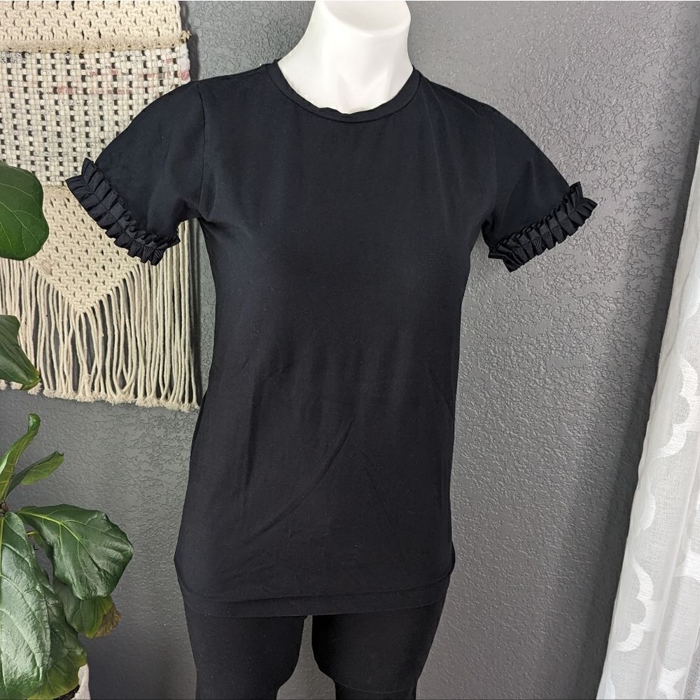 Vineyard Vines Ruffle Sleeve Short Sleeve Black Shirt